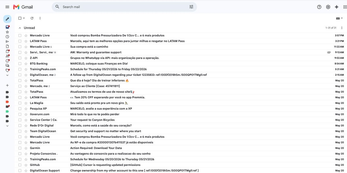 Gmail inbox with lots of junk emails